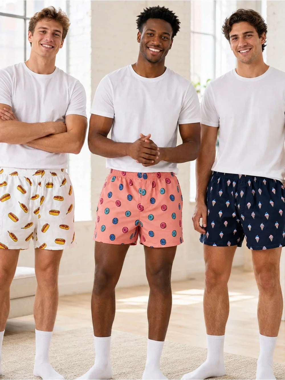 Hollister Men’s Small Boxer Shorts 3 Pack Novelty Food Donut Hot Dog Ice Cream